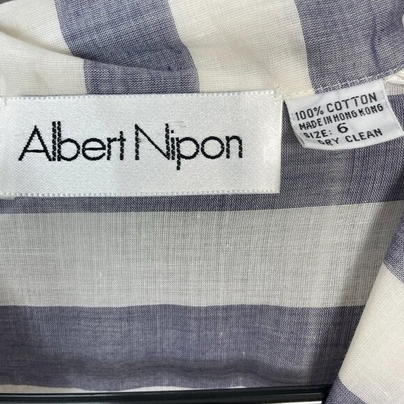 Vintage Albert Nipon Pleated Dress Striped Short Sleeves Tie Belt 1980s Nautical - Picture 6 of 14